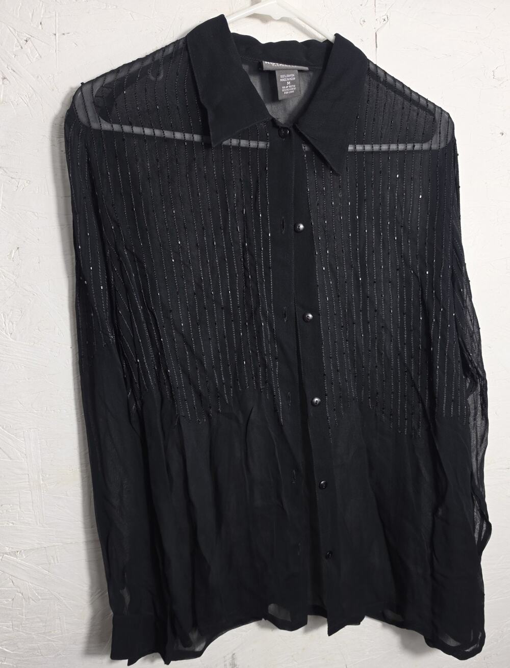 Notations Women's Black Sheer Top Blouse Size Medium Long Sleeve